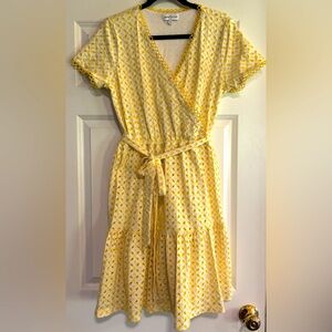 Gibson Latimar Embroidered Eyelet Yellow Dress, size Large